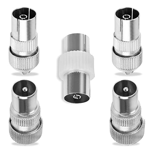 5PCS Metal TV Aerial Co-Axial Plug - 2 Female 2 Male Coaxial Cable Connectors Adaptor for RF Cable, Freeview