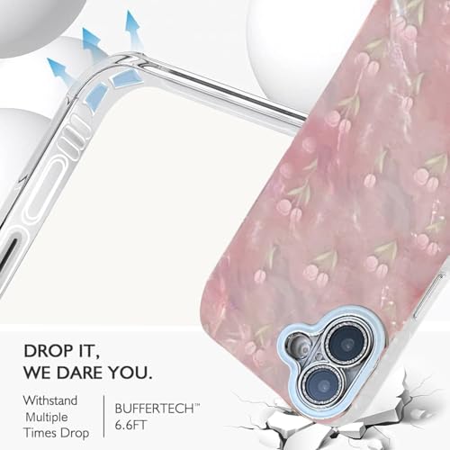 Image of mobistyle Silicone Designed for iPhone 16 Plus | Camera Lens Protection |Tulip Flower Pattern Print Design for Women Teen Girls Phone Back Cover Case (Tulip Pink)