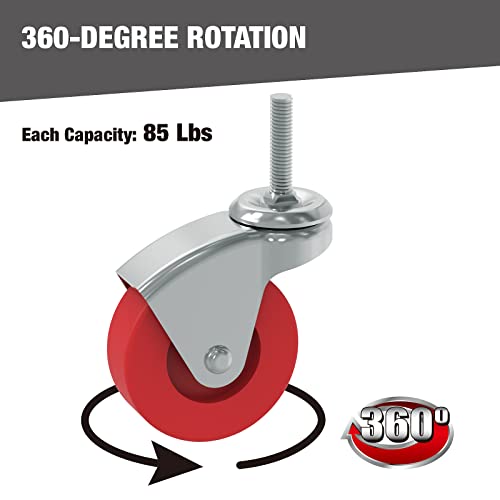 big red 25 inch stem caster wheels set of 6heavy duty 360 degree swivel stem casters for creeper service utility cart stool post mountatr6551-6pb
