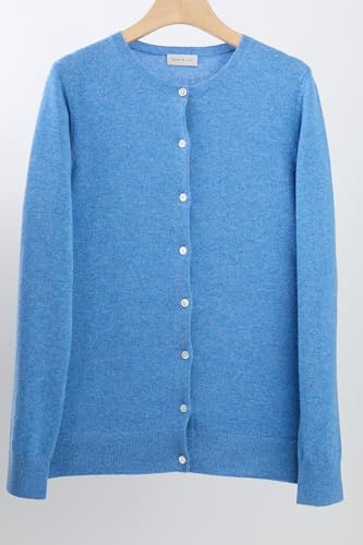 Image of JENNIE LIU Women's 100% Cashmere Button Front Long Sleeve Crewneck Cardigan Sweater