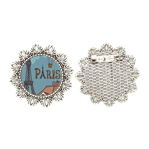Broche de plata Torre Eiffel con diseño de París y balón de fuego elegante tamaño medium