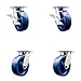 Kingpinless Solid Polyurethane Swivel Top Plate Caster Set 4 w/6" x 2" Blue Wheels-Includes 2 Swvl w/Brakes and Bolt on Swvl Lcks& 2 Swvl w/Bolt on Swvl Lcks-4800 lbs Total Cpty- Service Caster Brand