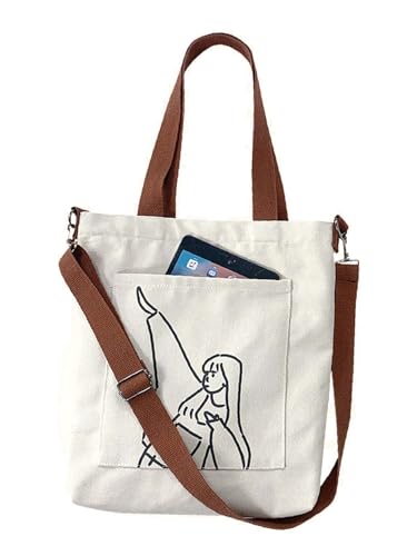 Image of Cotton Tote Bags for Women, College Bag for girls With Inner & Outer Pockets, Utility Tote bags for Shopping, Travel & Daily use