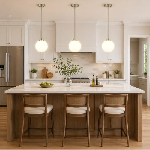 Image of 2 Pack Gold Globe Pendant Lights, Mid Century Brass Pendant Light Fixtures, Globe Pendant Lights Kitchen Island with Milk Glass Shade Adjustable Hanging Fixture for Dining Room (Bulbs not Included)