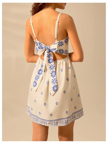 Image of MakeMeChic Women's Floral Boho Dress Sleeveless Vacation Mini Short Dress Tie Backless Sundress