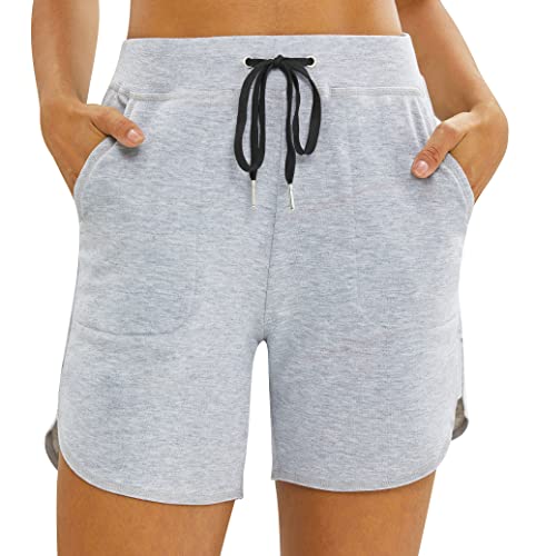 Fengbay Women's 6" Sweat Shorts Summer Casual Cotton Shorts Lounge Bermuda Athletic Workout Running Shorts With Pockets Gray #TOP1