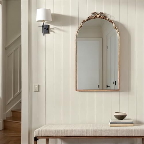Image of Creative Co-Op Arched Gold Iron Mirror with Decorative Bow
