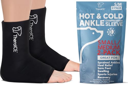 Image of TheraICE Ankle Ice Pack Wrap for Swelling & Sprained Ankle Brace for Women Men, Cold Therapy Foot Heel Spur Support Compression Socks, Plantar Fasciitis & Achilles Tendonitis Sore Feet Pain Relief