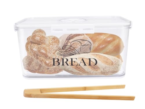 Xbopetda Bread Bin Bread Storage, Bread Box for Kitchen Countertop Airtight, Time Recording Bread Container with Wooden Cutting Board, Food Storage Container for Bread Loaf Cookies Veggies and Fruits