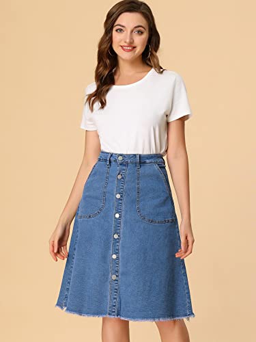 Allegra K Women's Denim Skirts Raw Hem Button Down Midi Jeans Skirt3