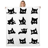 Erosebridal Cute Cat Fleece Blanket Throw 50x60 for Kids Boys Girls (Black and White) - Funny Black Cats Sherpa Blanket Cartoon Kitten Animal Fuzzy Plush Throw Cute Cat Decor