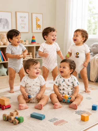 Image of TuddyBuddy 100% Cotton Multi Color Romper /Bodysuit /Onesies for Baby Boy - (Pack of 4 Half Sleeves, Graphic Printed Rompers for Baby Boy)