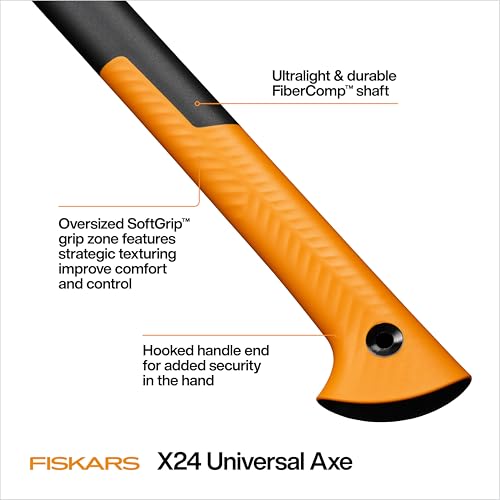 Image of Fiskars X24 Universal Axe 24 inch, Forged Steel Blade for Felling Trees & All-Purpose Chopping, Shock-Absorbing FiberComp Handle & Low-Friction Coating for Clean Cuts in Fresh Resinous Wood