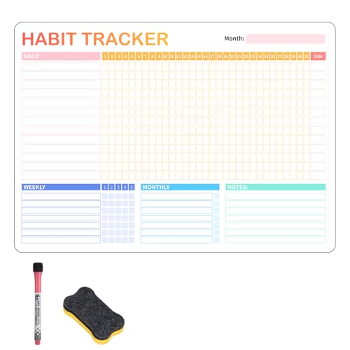 Habit Tracker Calendar Magnetic Whiteboard for Refrigerator,Daily Weekly and Monthly Habit Tracker Journal Workout Motivation Goal Planner Journal