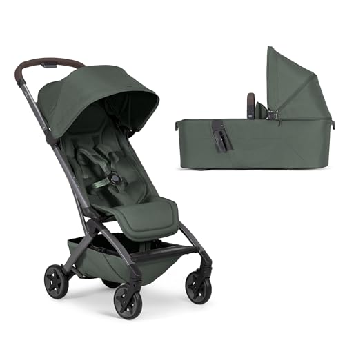 Image of Joolz Aer2 Lightweight Travel Stroller + Cot Bundle - Newborn to Toddler, Ultra-Compact One-Hand Fold, Airplane Friendly, Lie-Flat Comfort - Forest Green