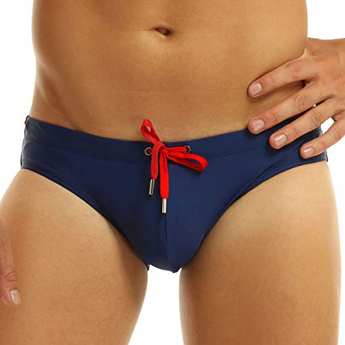 iEFiEL Men's Summer Swimwear Bikini Swimming Briefs Removeable Pad Swimsuits Board Surf Shorts Trunks Navy Blue Medium