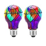 Tidorlou 2 Pack Stained Glass LED Light Bulb, Dimmable E26 Medium Base, A60 3.5W LED Bulb for Home Party, Balcony, Garden, Christmas Halloween Decoration