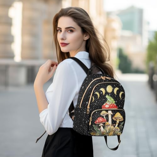 Image of Mushroom Frog Quilted Backpack Purse for Women Fashion Small Backpack M | Shoulder Bag Travel Casual Daypack