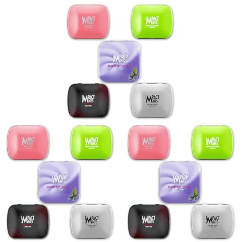 Image of inchIMPACTMINTS inch Sugar Free Mints, Pack of 15 Assorted Flavors (Blueberry Yoghurt, Honey Melon, Cola, Peach, Ice) 14g Each
