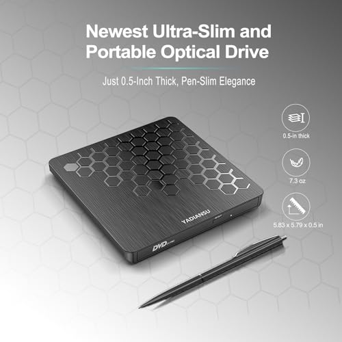 Image of External CD DVD Drive, 0.5″ Ultra Slim USB 3.0 Type-C DVD Player, CD DVD+ /-RW Optical Drive, Portable DVD CD Burner Reader Writer Recorder for Laptop, Desktop, Mac, Windows 11 /10 /8 /7, Linux, Black