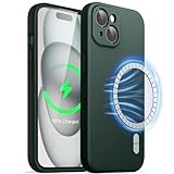 jetech cover magnetica silicone per iphone 15 plus 6,7 pollici, compatibile con magsafe, custodia telefono con protezione fotocamera completa (verde notte)