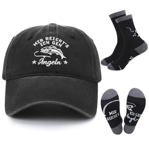 kodinsiivous Geschenke für Angler Lustige Geburtstagsgeschenke für Männer Baseball Cap und Lustige Socken Herren Geburtstag Geschenke für Papa,Opa,Ehemann,Sohn,Freund