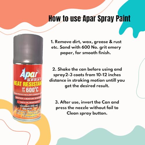 Image of APAR Heat Resistance Spray Paint SILVER -225 ml (Pack of 2-Pcs), For High Heat Surface Like silencer, boiler,chimneys etc.