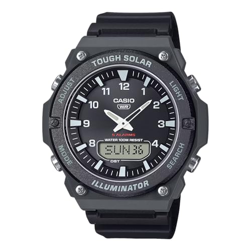 CASIO カシオ ソーラー メンズ スポーツウォッチ アナログ＆デジタル 100M防水 AQS820series 男性用 腕時計 アナデジ デジアナ タフソーラー 中学生 高校生 (ブラック) [並行輸入品]