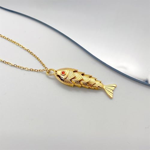 Articulated Fish Pendant Necklace, Gold-Tone Chain, Crystal Eye Detail4