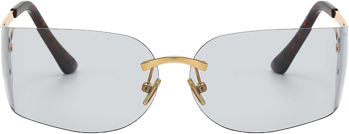 Rimless Y2K Wrap Around Sunglasses for Women Trendy Frameless Shield Rectangle Designer Frame Uv400 Protection Shades image 4