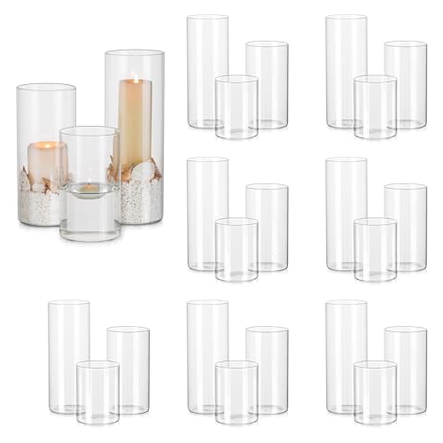 Photophore Bougeoirs Verre Vase Cylindrique: Hewory Set de 24 Porte Bougie pour Centre de Table Noel Mariage, Supports pour Bougies Piliers Transparent Vase en...