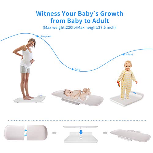 Digital Pet Scale, Multi-Function Baby Scale, Infant Scale With 3 Weighing Modes(Lb/Kg/Oz) And Height Track(29Inch), 220Lbs, Precision At ± 0.02Lb, Tare And Hold Function, Blue Backlight #TOP1