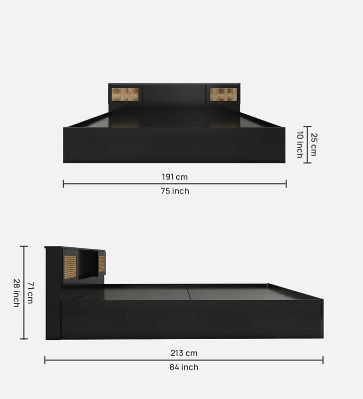 Image of Mintwud Pepperfry Engineered Wood King Size Bed with Box Storage | Wooden Double Bed Cot Palang Furniture with Headboard for Home Bedroom Living Room and Hotel (Wenge Finish)