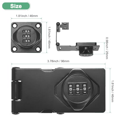 Image of M METERXITY Keyless Combination Lock, 3.78 inch Zinc Alloy Mechanical Password Twist Knob Hasp Locks Latch for Cabinet /Closet /Garage /Drawers /Garden /Bathroom,90 /180 Degree Barn Door Lock [Black]