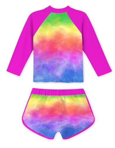 Image of Vogseek 4-10T Girls Rashguard 2 Pieces Long Sleeve Swimsuit Swimwear with Shorts