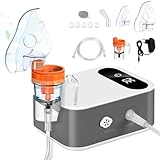 Sentasi Inhaliergerät für Erwachsene mit LED Digitalanzeige Leises Vernebler inhalationsgerät Kompressor Kinder Baby, Elektrische inhalator mit Mundstück Maske (Weißgrau)