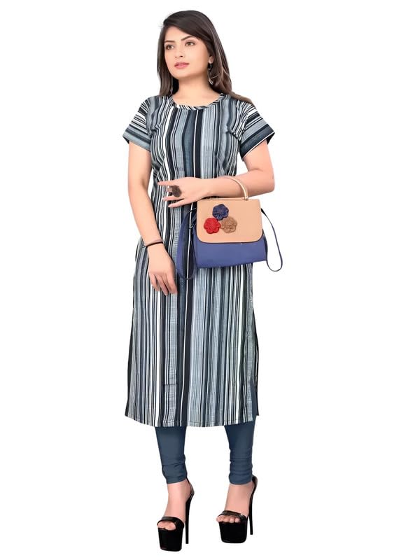 ak fashion mall Women Crepe Kurti | Straight Fit | Knee-Length | Short Sleeves | Casual & Office Wear-picture-27