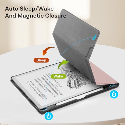 Image of CoBak Case for 11 inch Kindle Scribe 3rd Generation 2025, Kindle Scribe Colorsoft with Two Viewing Angles - All New PU Leather Cover with Auto Sleep Wake, Pen Holder. Rose Gold