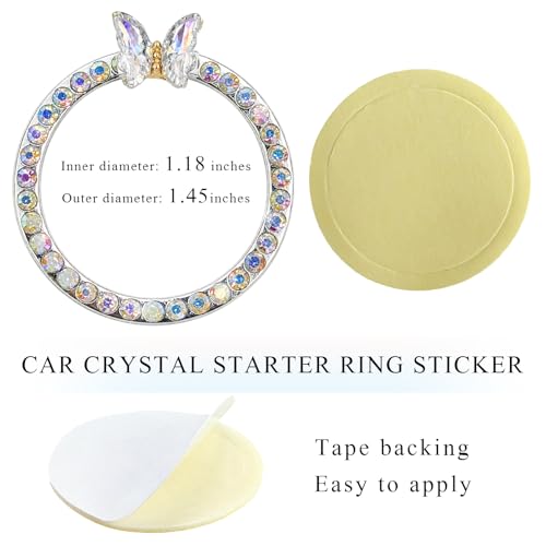 Image of DXNQ 2PCS Bling Ring Emblem, Sparkling Butterfly Car Buttons and Knobs Ring, Girly Butterfly Diamond Car Engine Start Button Cover, Key Ignition Knob Rings Decoration for Women (AB, Single Row)