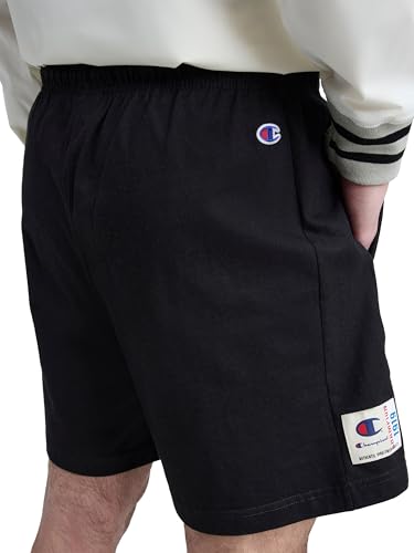 Image of Champion Men's Graphic Lounge Shorts, Standard Fit, 7 Inch Inseam, Script Logo, Lightweight 100% Cotton Jersey