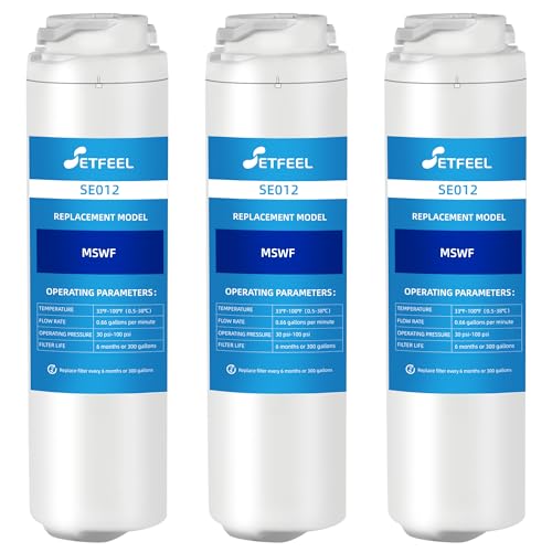 MSWF Refrigerator Water Filter, Replacement for GE Smart Water MSWF Cartridge 101820A, 101820B, 101821A, 101821B, RWF1500A, 101821, MSWFDS, 3 Pack