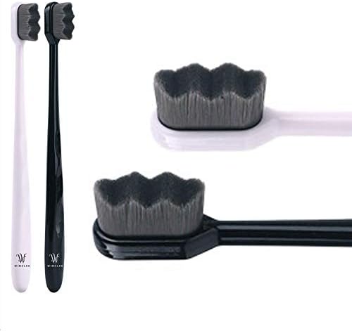 Wimolek Extra Soft Toothbrush for Sensitive Gums and Teeth. Micro Nano Toothbrushes with 20,000 Ultra Soft Bamboo Charcoal Bristles. Excellent Cleaning Effect (2 Pack) (Black Wave Bristle)