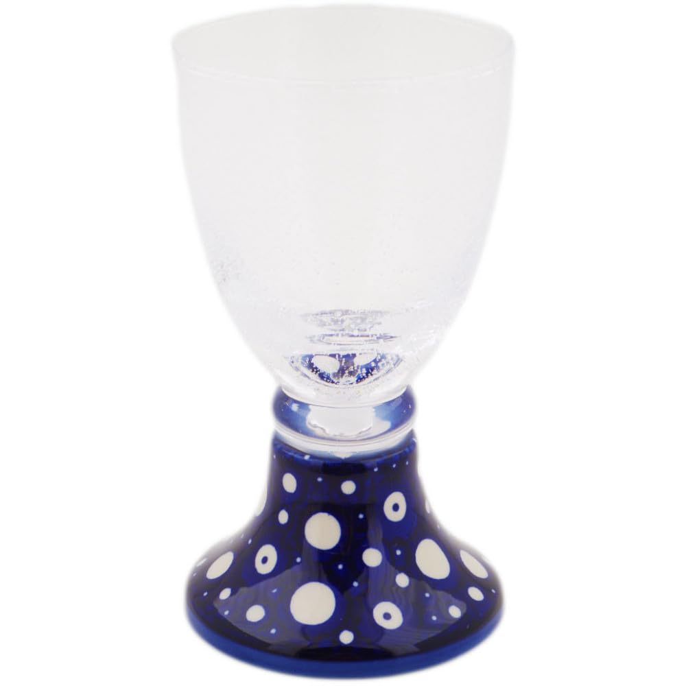 Authentic Polish Pottery Goblet Signature UNIKAT in Blue Eye Scatter Design Handmade in Boles?awiec Poland + Certificate of Authenticity