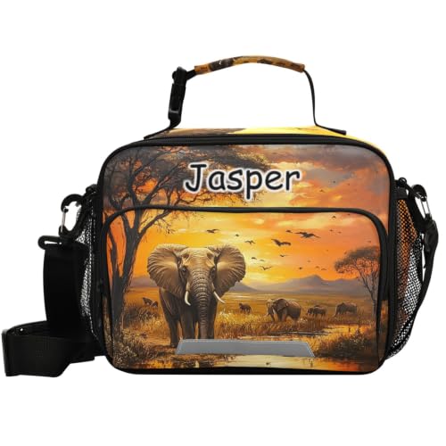 ALAZA Custom Africa Elephant Kids Lunch Box, Personalized Name Girls Boys Lunchbox