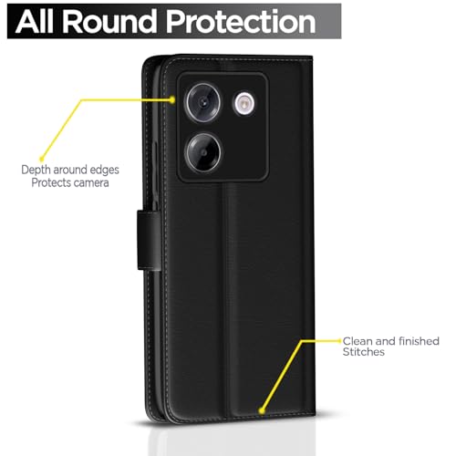 Image of Pikkme Flip Cover Leather Finish | Inside TPU with Card Pockets | Wallet Stand and Shock Proof | Complete Protection Button Flip Case for Poco M7 Pro 5G(Black)