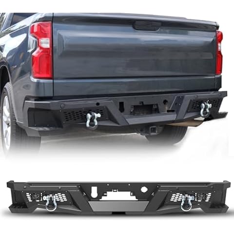 Nixon Offroad Rear Bumper for Chevy Silverado 1500 2019-2024 Heavy Duty Steel Offroad Back Bumper for GMC Sierra 1500 2019-2024 w/D-Rings & LED Pod Lights & Sensor Hole, w/Side Steps Design Cover