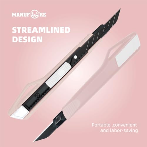 Image of MANUFORE 5pcs 9mm Snap-off Knives with 30-Degree Precision Blade | Pink, Safety Auto-lock, 30-Degree Sharp Blade, Lightweight Portable, Retractable Film Cutting Knife for Paper, tint, decals