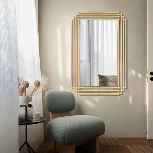 DAOYIJIAJU Gold Rectangle Mirror, 24"x36" Geometric Art Deco Mirror with Metal Frame, Modern Elegant Wall Mirrors for Living Room Bathroom Vanity Bedroom Entryway, Hangs Vertically or Horizontally