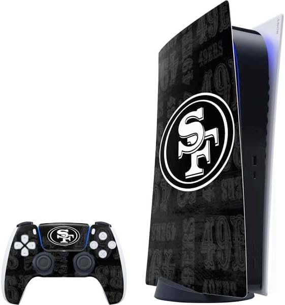 Skinit Decal Gaming Skin Compatible with PS5 Bundle - Officially Licensed NFL San Franciso 49ers Black & White Design