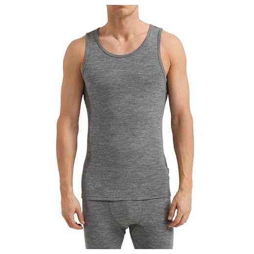 Dilling Herren Merino Wolle Unterhemd Grau Medium – Tanktop Aus 100% Bio Merinowolle – Atmungsaktives Base Layer Shirt Ohne Superwash – Nachhaltige Männer Unterwäsche - Grau meliert M